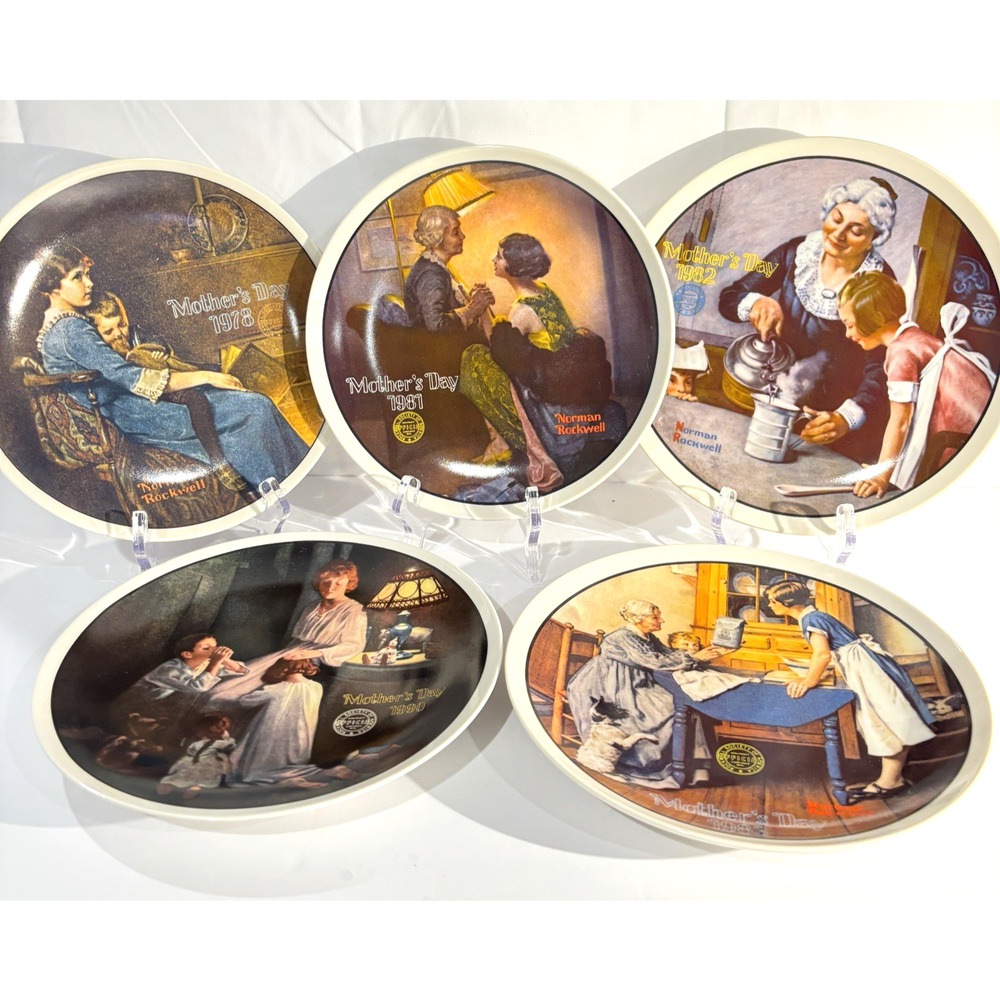 Vintage Norman Rockwell Mother's Day Collector Plates Set Of 5 By Knowles